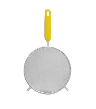 COLADOR CROMADO 18 CM MANGO DE PLASTICO AMARILLO