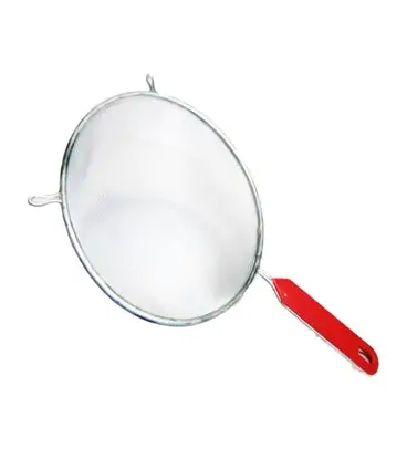 COLADOR CROMADO 20 CM MANGO DE PLASTICO ROJO