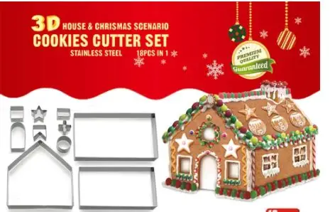 SET DE 10 CORTADORES PARA GALLETA CASA NAVIDAD 3D AI