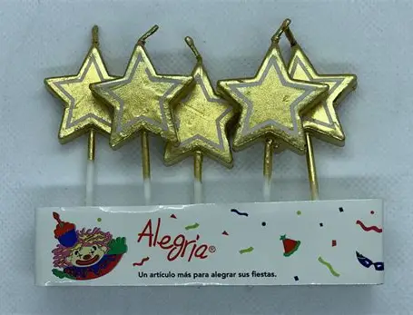 VELA PALILLO ESTRELLAS DORADAS 5 PZAS