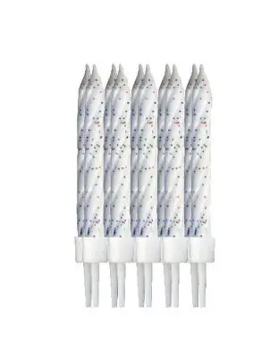 VELA ESPIRAL BLANCA BRILLOS C/BASE 10 pz