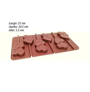MOLDE SILI PALETA CORAZONES 6cav 3x5x1cm