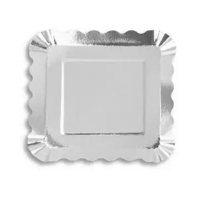 PLATO CARTON CUADRAD PLATA 14X14CM 12PZ