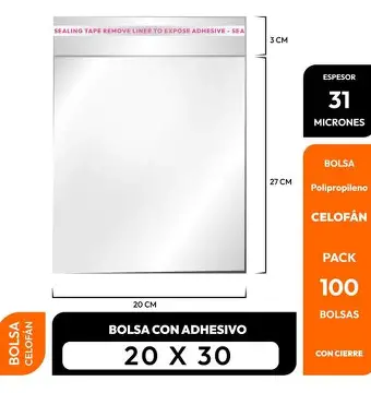 BOLSA CELOFAN 12x20 LISA 30MC PAQ 100 PZ